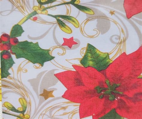 Peva Vinyl Flannelback Tablecloth 52x52 Square Christmas Poinsettiaandstars Broder Ebay