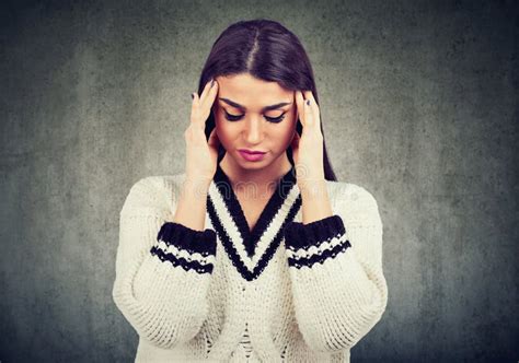 Closeup Portrait Sad Young Beautiful Woman With Worried Stressed Face