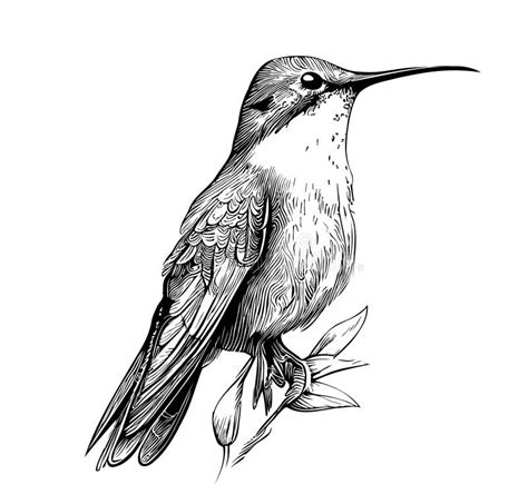 Hummingbird Bird Sitting Hand Drawn Sketch In Doodle Style Vector