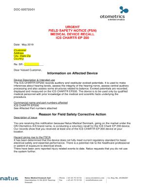 Fillable Online URGENT FIELD SAFETY NOTICE FSN MEDICAL DEVICE RECALL