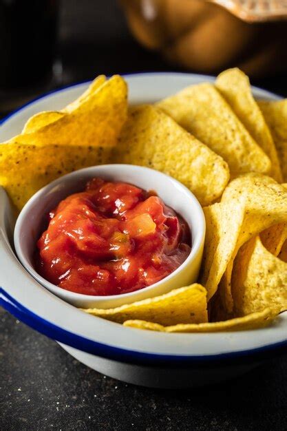 Premium Photo Tortilla Chips And Red Tomato Salsa Dip Mexican Nacho Chips