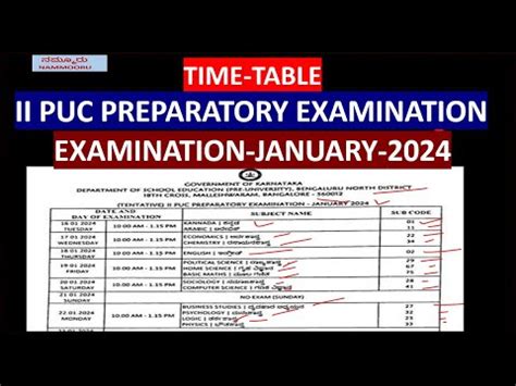 II PUC PREPARATORY EXAMINATION EXAMINATION JANUARY 2024 TIME TABLE