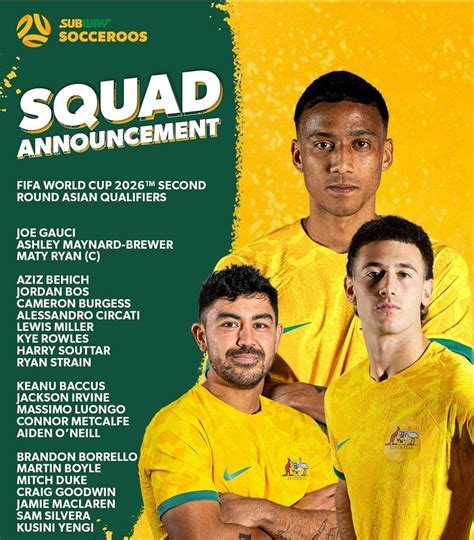 Socceroos squad announced for second round qualifiers : r/Aleague