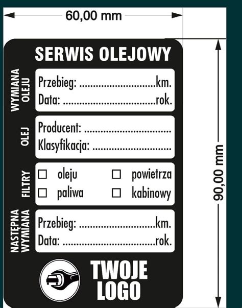 Naklejki Serwisowe Wymiana Oleju Sztuk Logo Tychy Kup Teraz Na