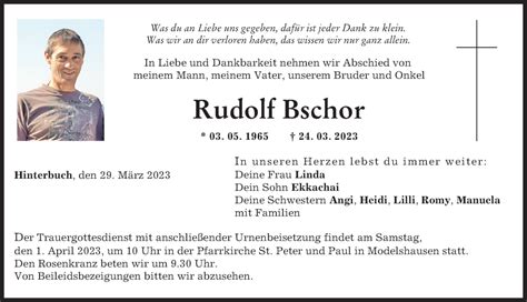 Traueranzeigen Von Rudolf Bschor Augsburger Allgemeine Zeitung