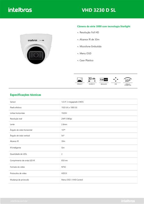 Câmera dome tecnologia Starlight VHD 3230 D SL Intelbras