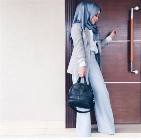 Ombre Blue Hijab With Light Blue Pants And Grey Blazer Check Out Esma