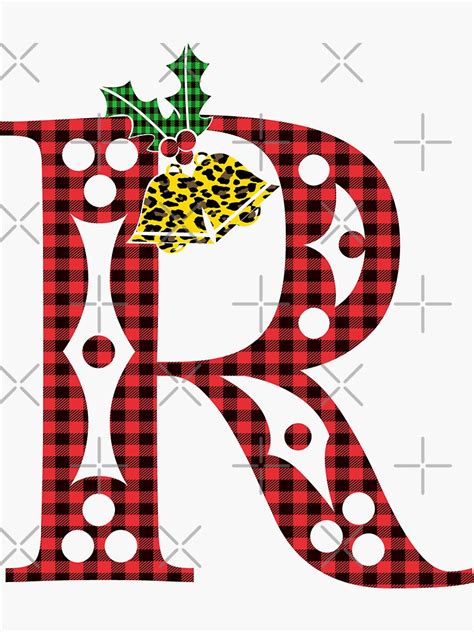 Alphabet Letter R Leopard Buffalo Plaid Christmas Design Sticker For