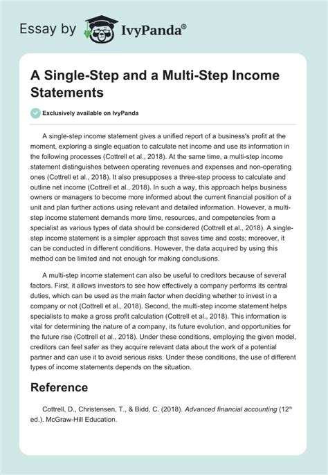 A Single Step And A Multi Step Income Statements 305 Words Essay