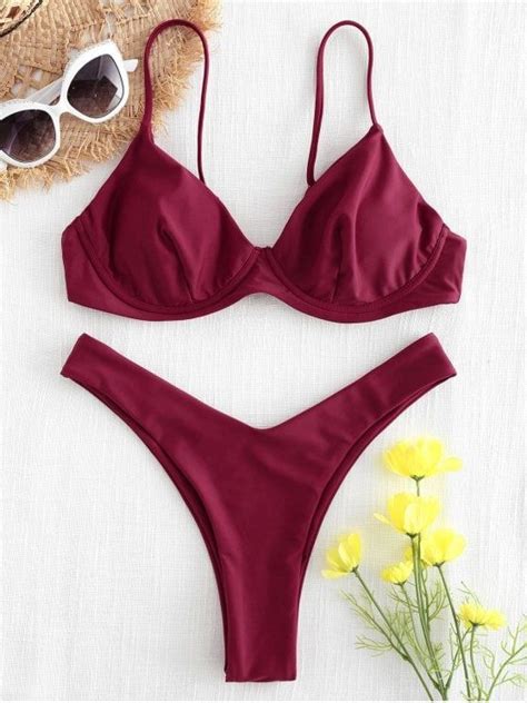 Underwire High Leg Bikini Set RED WINE L Moda biquíni Roupa de