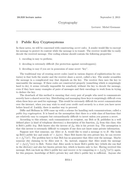 Cryptography 1 Public Key Cryptosystems