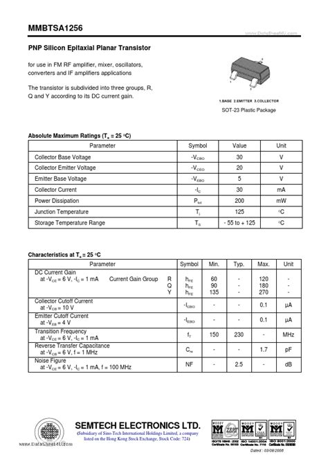 Mmbtsa Semtech Electronics Transistor Hoja De Datos Ficha T Cnica