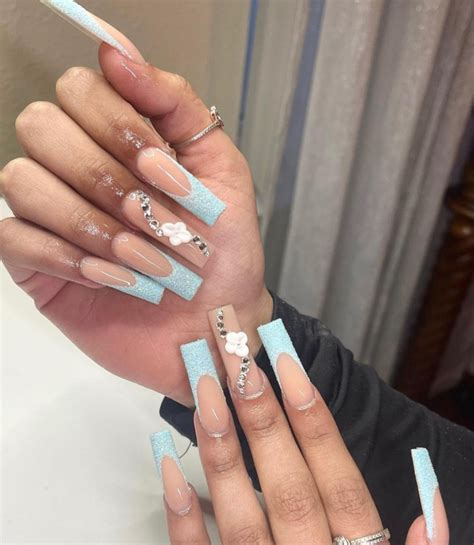 45 Best Prom Nails For 2022 Textured Soft Blue French Nails I Take