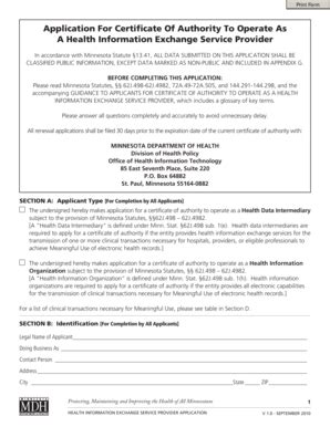 Fillable Online Health State Mn Application For Certificate Of