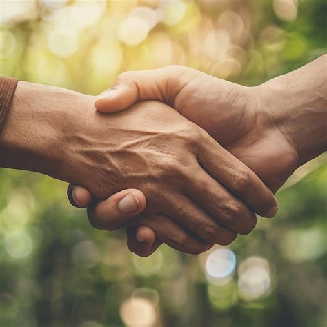 Close Up Of Two Hands Holding Each Other On Blurred Background With