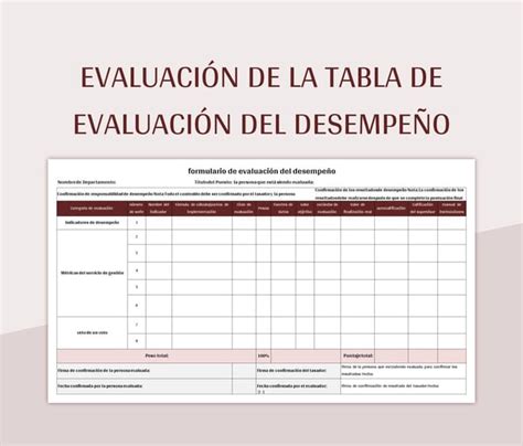 Plantilla De Excel Evaluaci N De La Tabla De Evaluaci N Del Desempe O Y