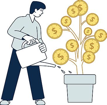 Guy Watering Money Tree Growing Wealth Process Tree Plant Golden Vector