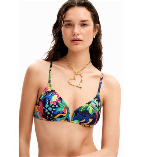 Desigual Jungle Design Triangle Bikini Top Size M