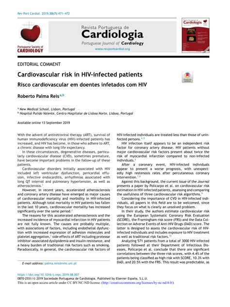 Pdf Cardiovascular Risk In Hiv Infected Patients