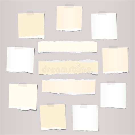 Pieces Of White And Beige Torn Note Notebook Paper Sheets Stuck On