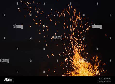 Bonfire Spark In The Dark Sky In Night Stock Photo Alamy