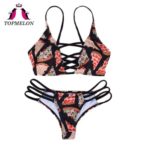 Topmelon Bikini Swimwear Women Mini Micro Bikini Print Push Up