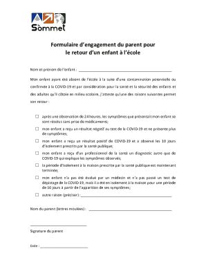 Remplissable En Ligne Formulaire D Engagement Du Parent Pour Le Retour