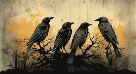 Simplistic Nostalgic Illustration of Four Crows with Names 29975875 ...