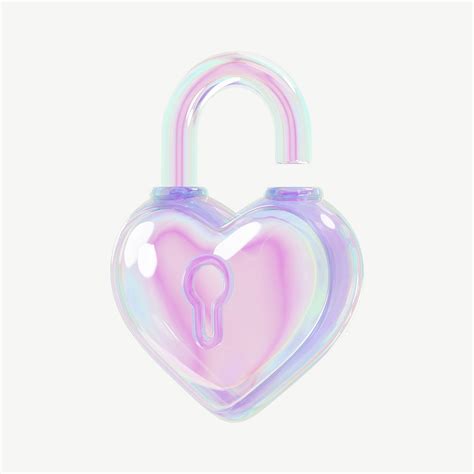 Iridescent Heart Padlock 3D Valentine S Premium PSD Rawpixel