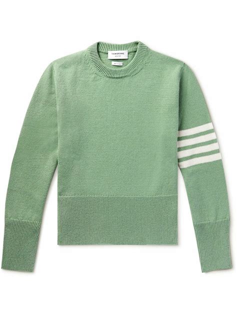 Thom Browne Slim Fit Striped Wool Sweater Green Thom Browne