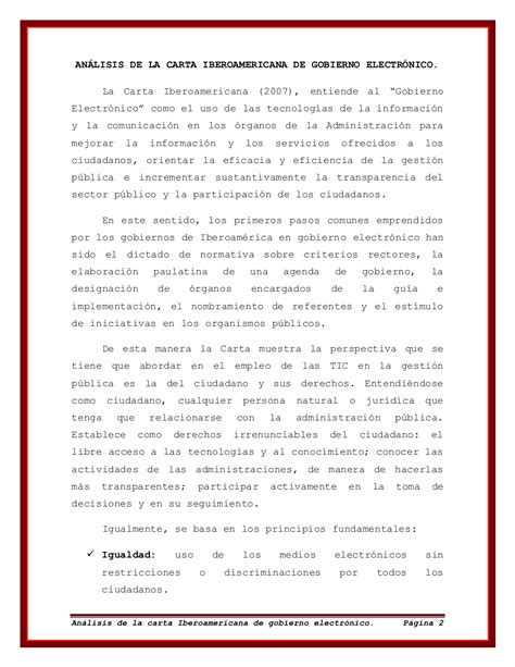 Análisis de la carta iberoamericana de gobierno electrónico PDF