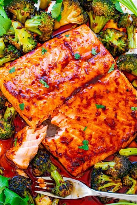 Lemon Garlic Butter Salmon Sheet Pan Recipe Averie Cooks