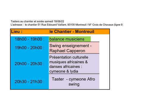 Planning Des Cours Et Tasters