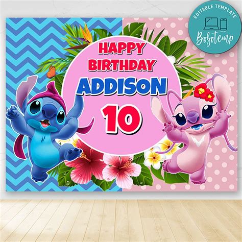 Printable Stitch And Angel Birthday Backdrop Digital File Diy