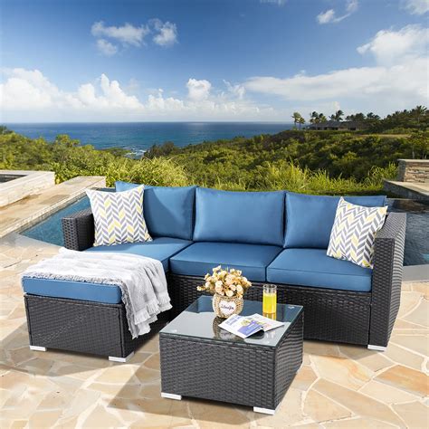 Shintenchi Patio Furniture Sets Pieces Outdoor Sectional Sofa Black