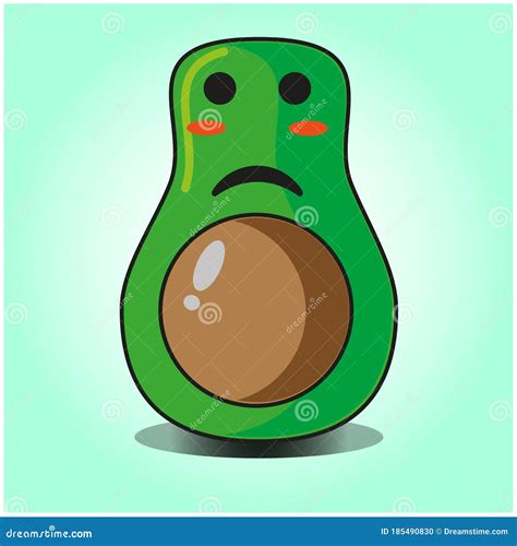 Cute Half Avocado Emoticon Cartoon Mascot Character Design Stock Vector