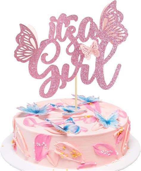 Amazon Gyufise Pack It S A Girl Cake Topper With Butterfly Cake