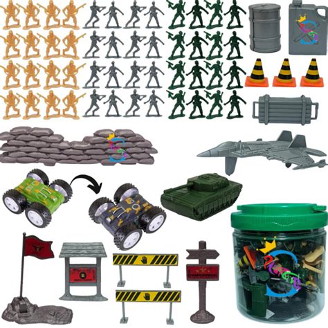 Kit Soldadinhos Bonecos Soldados Militar Balde Tanque Guerra Avi O