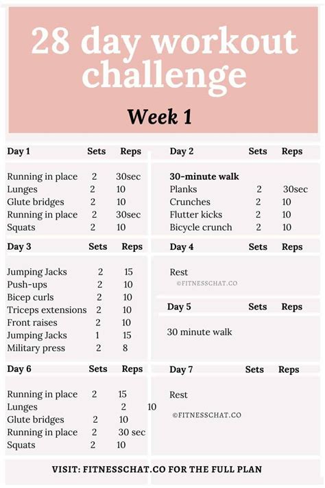 28 Day Workout Challenge To Start Exercising Again Free Pdf