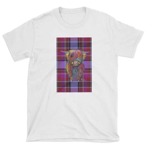 Scottish Highland Cow Tartan Braveheart By Shirley Macarthur White Tee