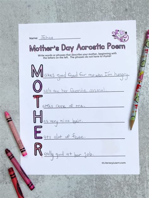 Mother S Day Acrostic Free Printable For Mom Grandma Literacy Learn