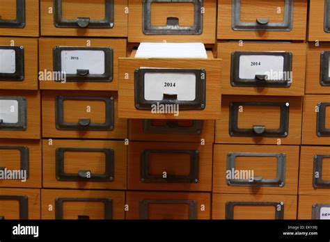 Card Catalog In The Library With An Open Box Stock Photo Alamy