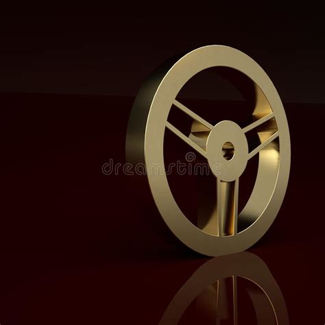 Gold Steering Wheel Icon Isolated On Brown Background Car Wheel Icon Minimalism Concept Stock