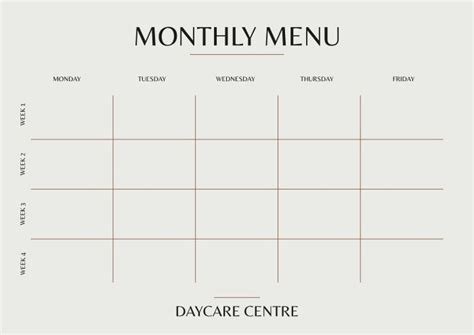 Aesthetic Daycare Menu Planner Daycare Menu Monthly Menu Planner