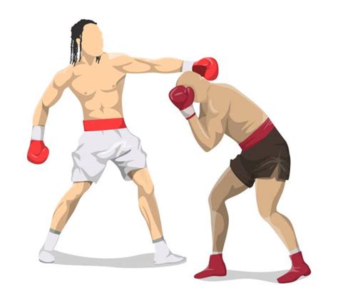 Muscular Boxers Fighting In Boxing Ring Vector Illustration Stock