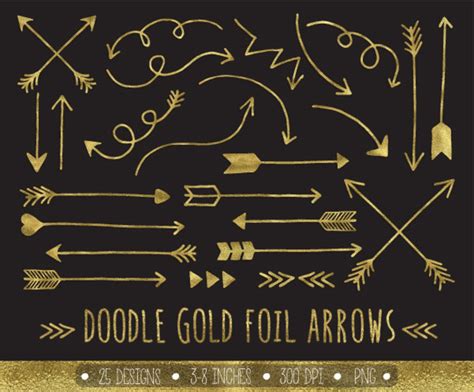 Gold Arrows Clip Art Hand Drawn Gold Foil Arrows Clipart Etsy