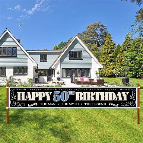 (9.8x1.6 feet)Extra Large Happy 50th Birthday Banner, Black White 50th ...