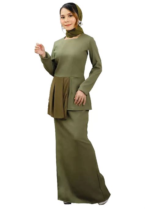 Buy Sarima Kurung Modern Modest Fashion Army Green Online Zalora Malaysia