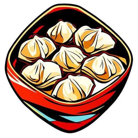 Illustration Of Gyoza Dumplings With Soy Sauce Doodle Vector