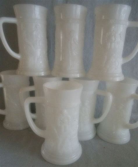 Set Of 8 Milk Glass Mugs Beer Steins Federal Glass Etsy Beer Steins